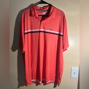 Men’s Callaway Opt Dri Coral With Stripe Short Sleeve Golf Polo Size XL